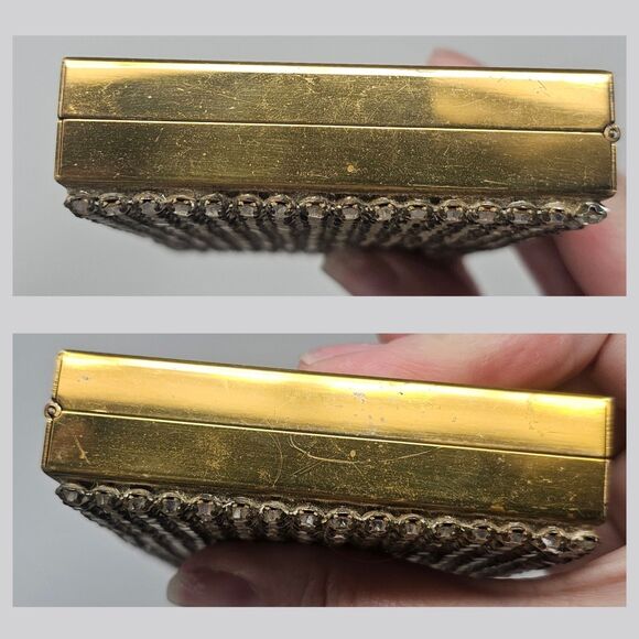 Vintage Elegant Rhinestone Powder Compact Lipstick Makeup Cig/Money Mirror Case - Picture 14 of 16